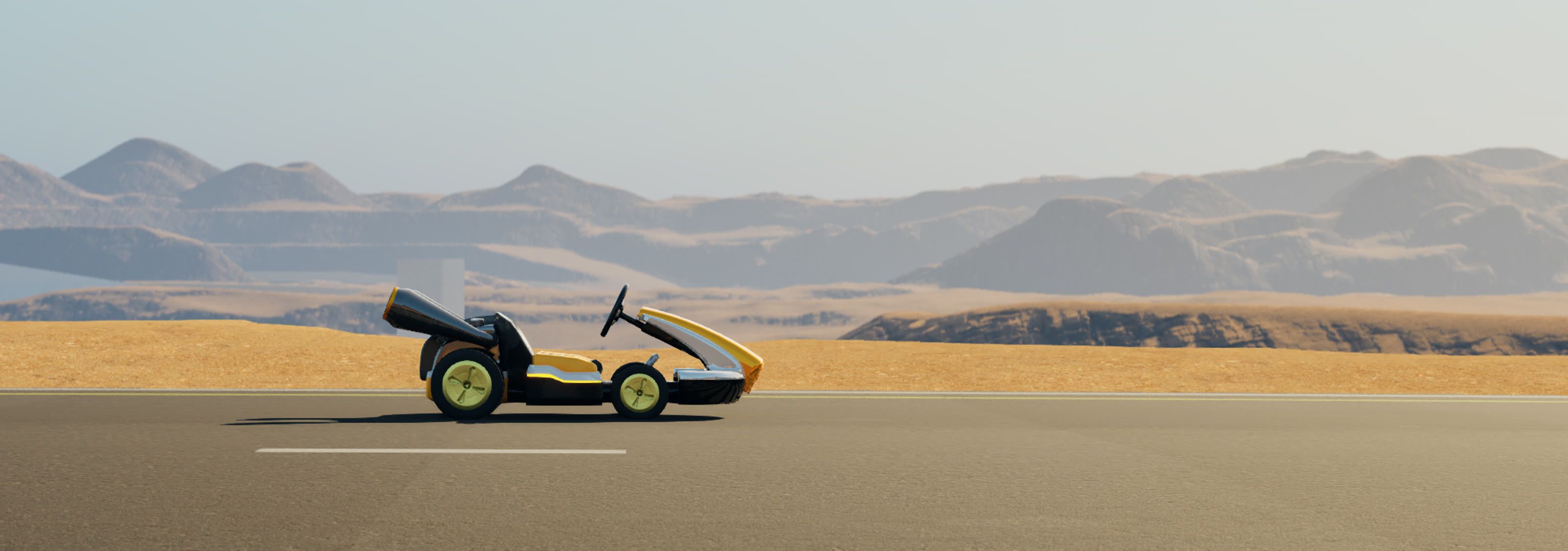 Side view of the included kart on the desert track